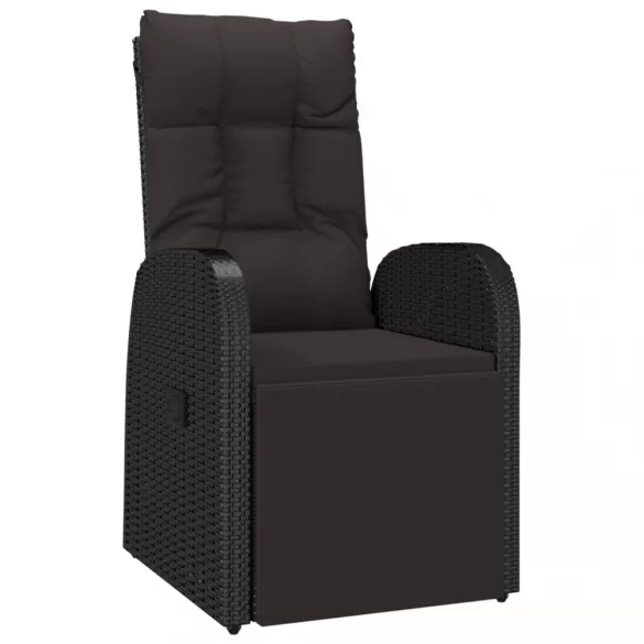 2 db fekete polyrattan dönthető kerti szék párnával