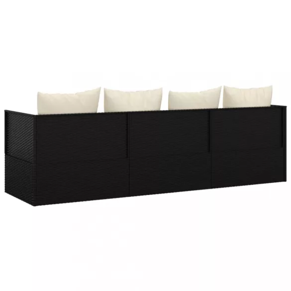 fekete polyrattan kültéri társalgókanapé párnákkal