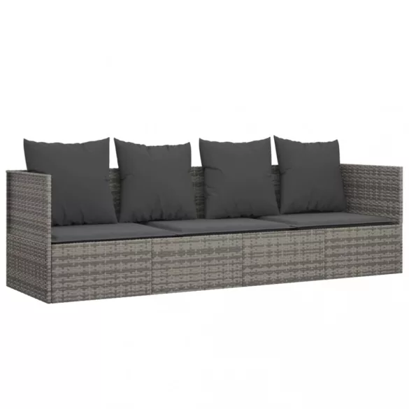 szürke polyrattan kültéri társalgókanapé párnákkal