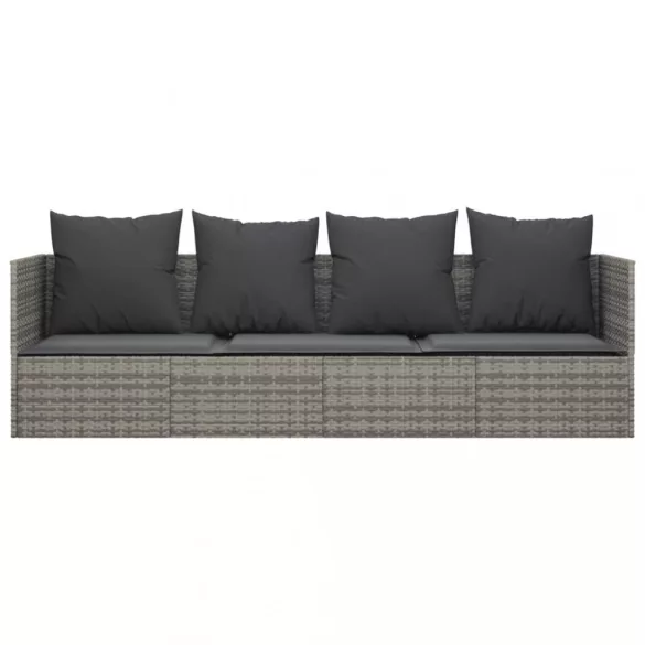 szürke polyrattan kültéri társalgókanapé párnákkal