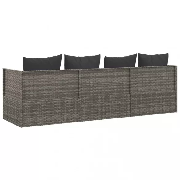 szürke polyrattan kültéri társalgókanapé párnákkal