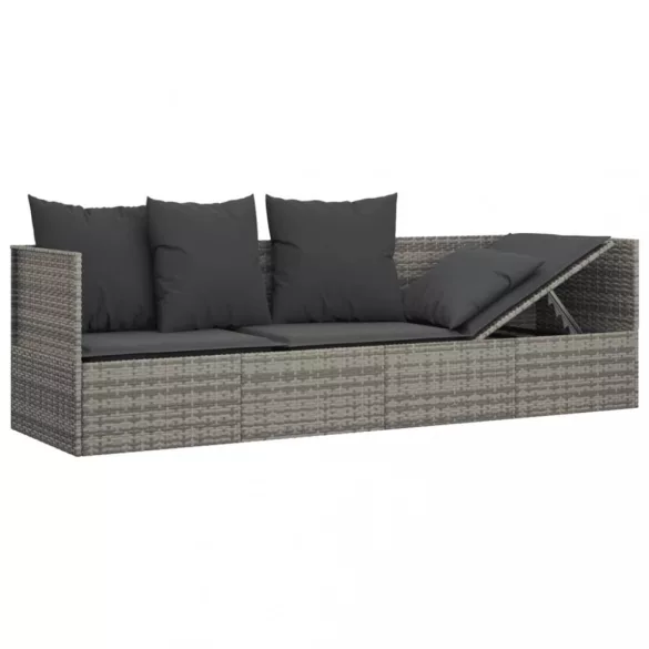 szürke polyrattan kültéri társalgókanapé párnákkal