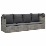 szürke polyrattan kültéri társalgókanapé tetővel és párnákkal