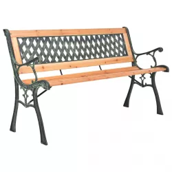 öntöttvas és tömör fenyőfa kerti pad 116 cm