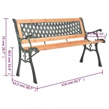 öntöttvas és tömör fenyőfa kerti pad 116 cm