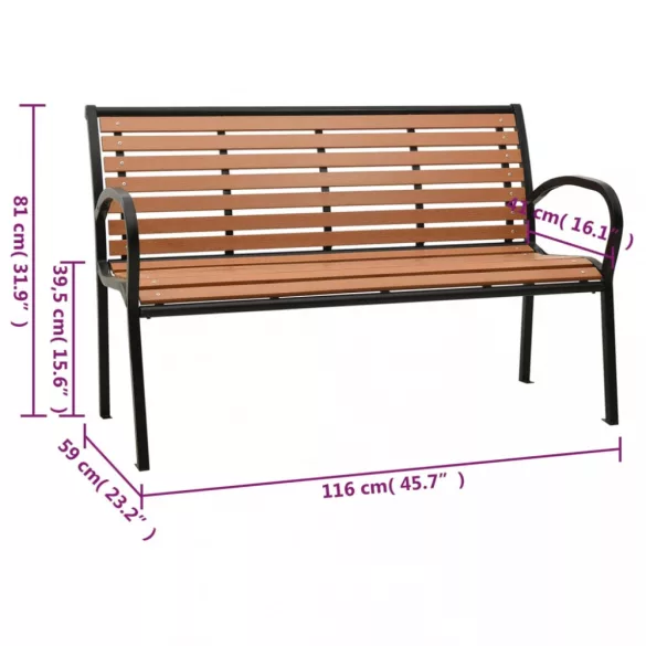 fekete és barna acél és WPC kerti pad 116 cm