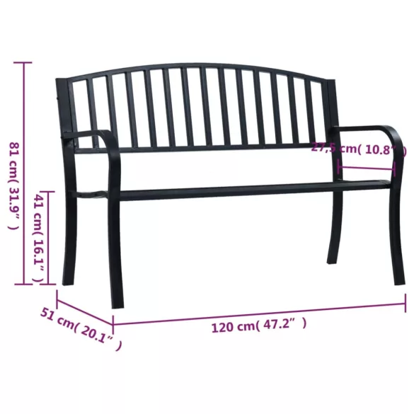 fekete acél kerti pad 120 cm
