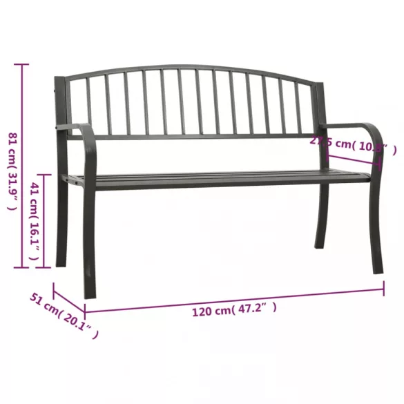 szürke acél kerti pad 120 cm