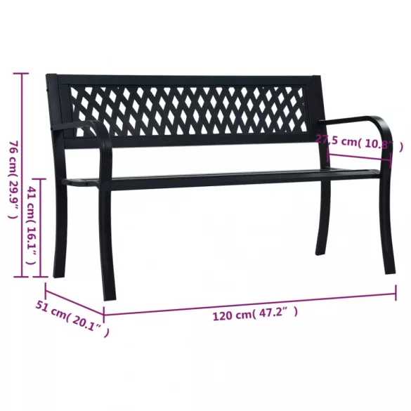 fekete acél kerti pad 120 cm