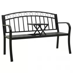 fekete acél kerti pad asztallal 120 cm