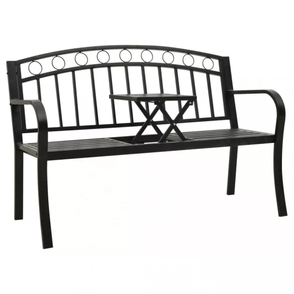 fekete acél kerti pad asztallal 120 cm