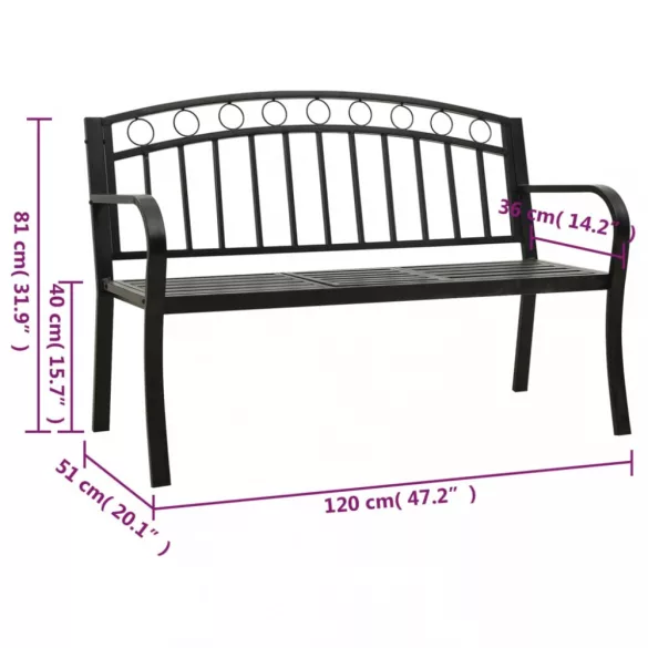 fekete acél kerti pad asztallal 120 cm