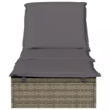 1 db szürke polyrattan napozóágy párnával 201 x 55 x 62 cm