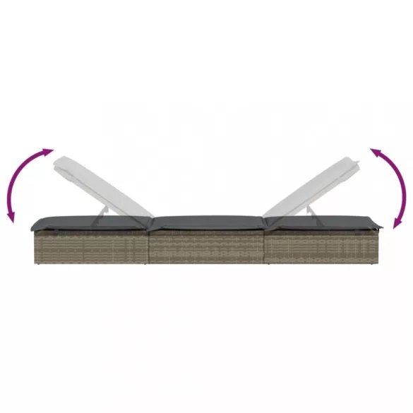 1 db szürke polyrattan napozóágy párnával 201 x 55 x 62 cm