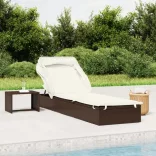 barna polyrattan napozóágy összecsukható tetővel 213x63x97 cm