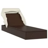 barna polyrattan napozóágy összecsukható tetővel 213x63x97 cm