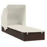 barna polyrattan napozóágy összecsukható tetővel 213x63x97 cm