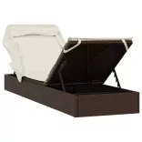 barna polyrattan napozóágy összecsukható tetővel 213x63x97 cm