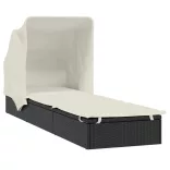 fekete polyrattan napozóágy összecsukható tetővel 213x63x97 cm