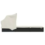 fekete polyrattan napozóágy összecsukható tetővel 213x63x97 cm