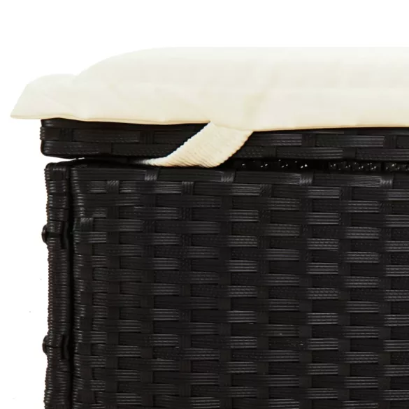 fekete polyrattan napozóágy összecsukható tetővel 213x63x97 cm