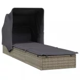szürke polyrattan napozóágy összecsukható tetővel 213x63x97 cm