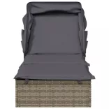 szürke polyrattan napozóágy összecsukható tetővel 213x63x97 cm