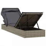 szürke polyrattan napozóágy összecsukható tetővel 213x63x97 cm