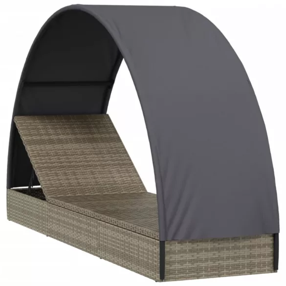 szürke polyrattan napágy kerek tetővel 211 x 57 x 140 cm
