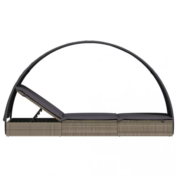 szürke polyrattan napágy kerek tetővel 211 x 57 x 140 cm