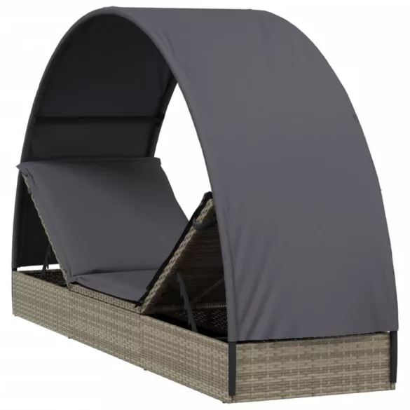 szürke polyrattan napágy kerek tetővel 211 x 57 x 140 cm