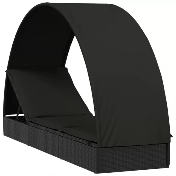 fekete polyrattan napágy kerek tetővel 211 x 57 x 140 cm