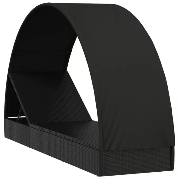 fekete polyrattan napágy kerek tetővel 211 x 57 x 140 cm