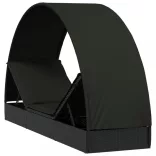 fekete polyrattan napágy kerek tetővel 211 x 57 x 140 cm