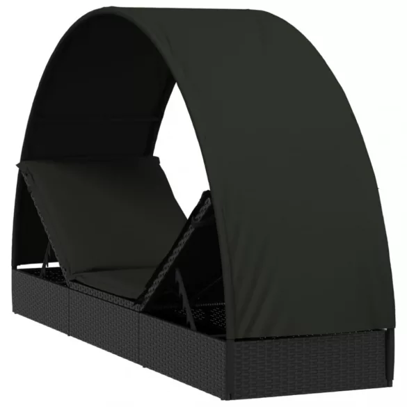 fekete polyrattan napágy kerek tetővel 211 x 57 x 140 cm