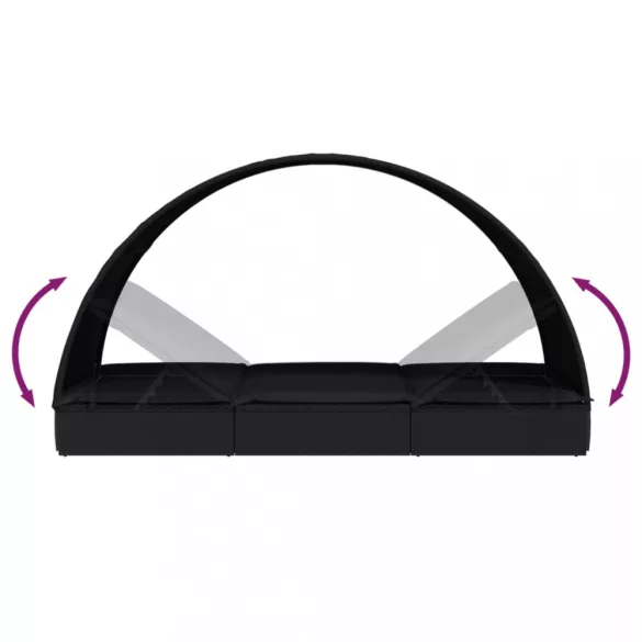 fekete polyrattan napágy kerek tetővel 211 x 57 x 140 cm