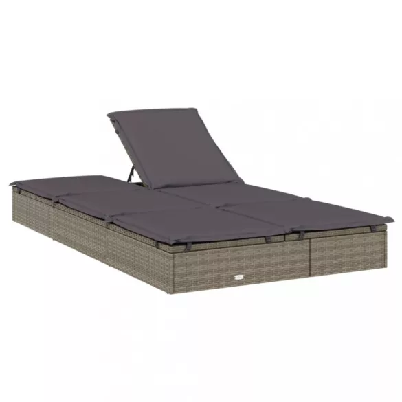 kétszemélyes szürke polyrattan napozóágy párnákkal