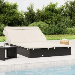   2 személyes fekete polyrattan napágy tetővel 213 x 118 x 97 cm