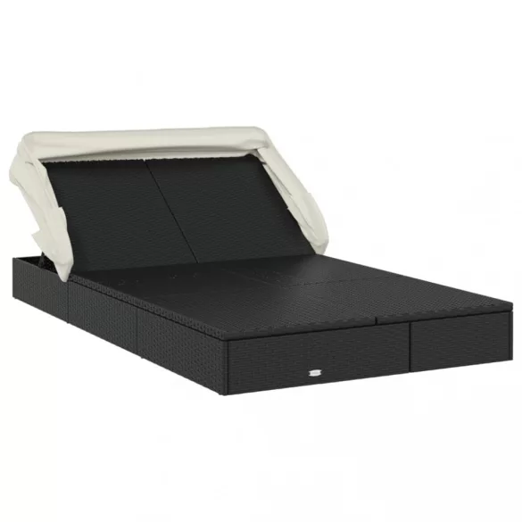 2 személyes fekete polyrattan napágy tetővel 213 x 118 x 97 cm