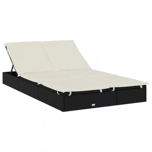 2 személyes fekete polyrattan napágy tetővel 213 x 118 x 97 cm