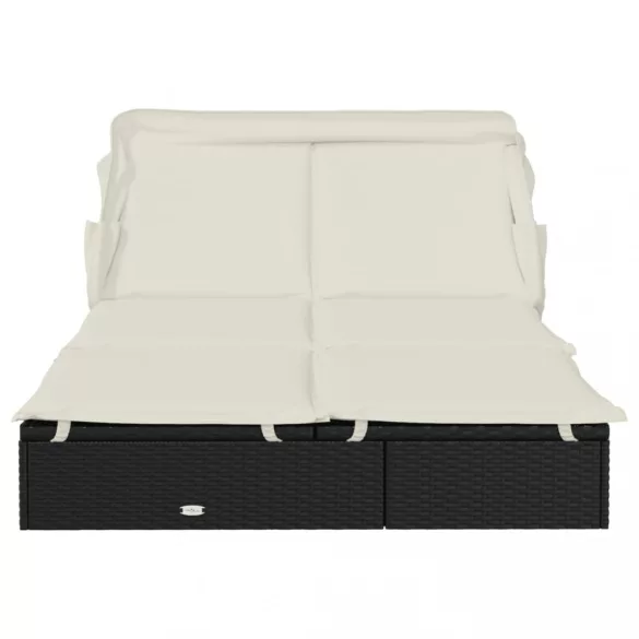 2 személyes fekete polyrattan napágy tetővel 213 x 118 x 97 cm