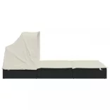 2 személyes fekete polyrattan napágy tetővel 213 x 118 x 97 cm