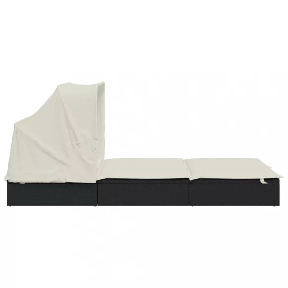 2 személyes fekete polyrattan napágy tetővel 213 x 118 x 97 cm