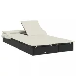 2 személyes fekete polyrattan napágy tetővel 213 x 118 x 97 cm