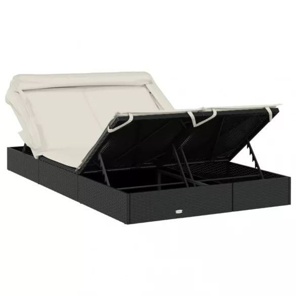 2 személyes fekete polyrattan napágy tetővel 213 x 118 x 97 cm