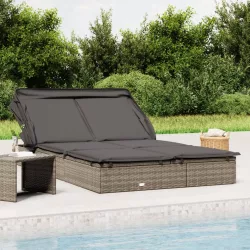   2 személyes szürke polyrattan napágy tetővel 213 x 118 x 97 cm