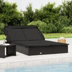   2 személyes fekete polyrattan napágy tetővel 213 x 118 x 97 cm