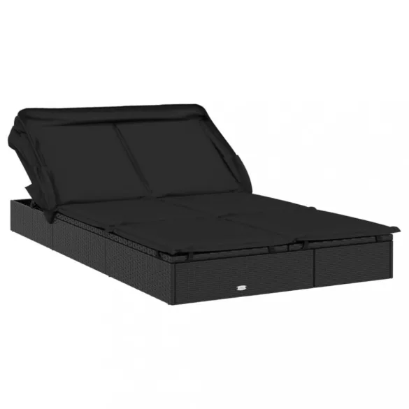 2 személyes fekete polyrattan napágy tetővel 213 x 118 x 97 cm