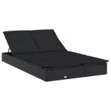2 személyes fekete polyrattan napágy tetővel 213 x 118 x 97 cm