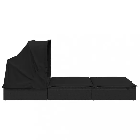 2 személyes fekete polyrattan napágy tetővel 213 x 118 x 97 cm